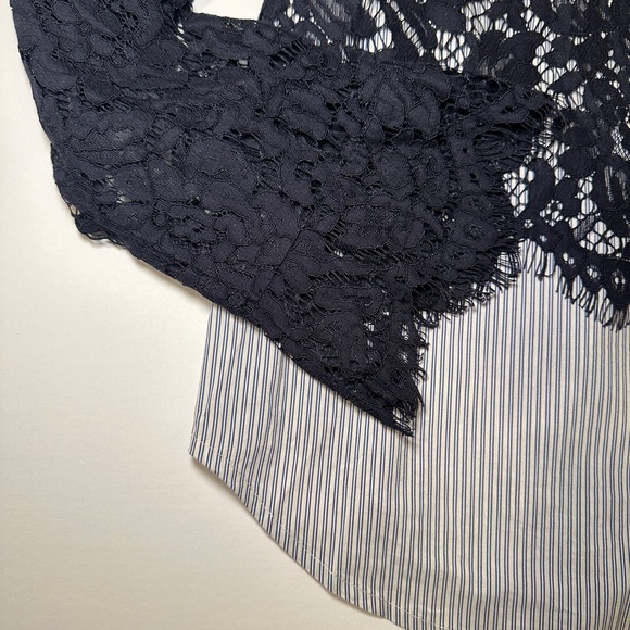 Sugar + Lips Pinstripe and Lace Blouse Size Large - Picture 10 of 13
